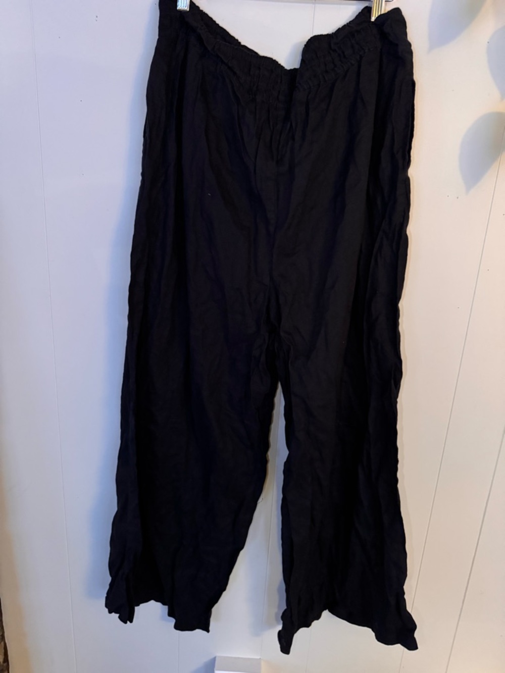 Anthropologie Black Wide-Leg Elastic Waist Pants 100% linen - Picture 5 of 7